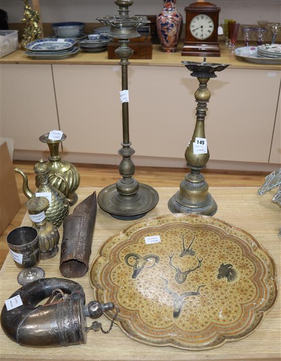 A group of Indian / Persian metalware and a tray (9)